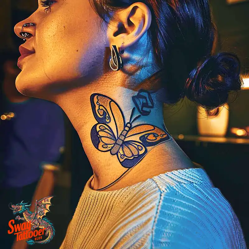 120 Small Butterfly Neck Tattoo Design Ideas: Delicate Art 21 small butterfly neck tattoo