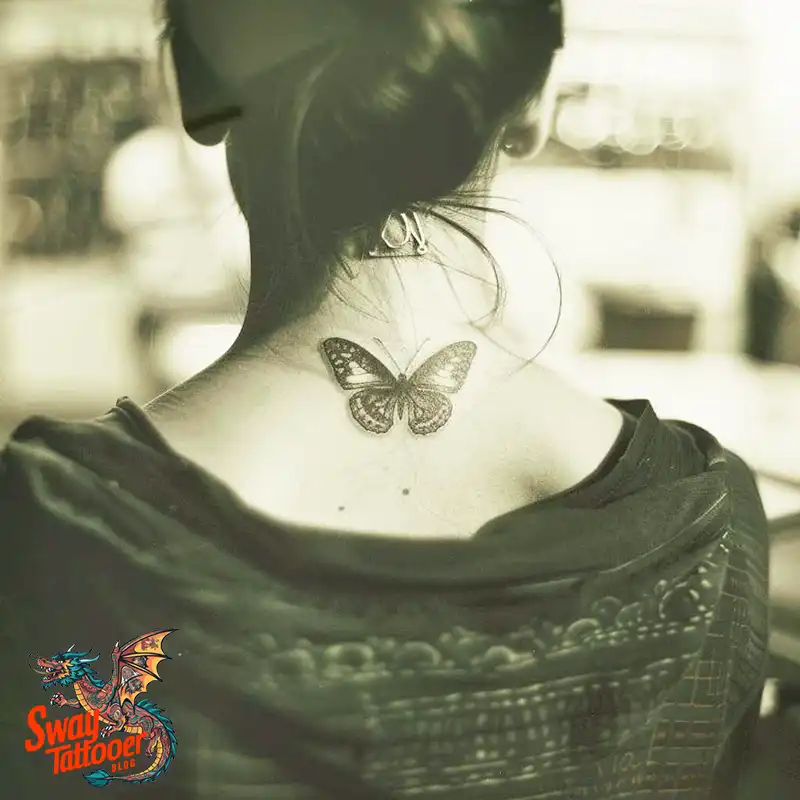 120 Small Butterfly Neck Tattoo Design Ideas: Delicate Art 19 small butterfly neck tattoo