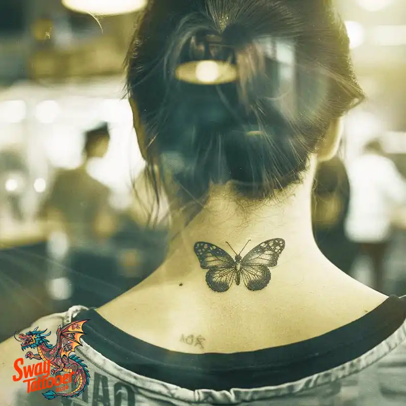 120 Small Butterfly Neck Tattoo Design Ideas: Delicate Art 18 small butterfly neck tattoo