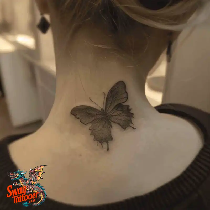120 Small Butterfly Neck Tattoo Design Ideas: Delicate Art 17 small butterfly neck tattoo