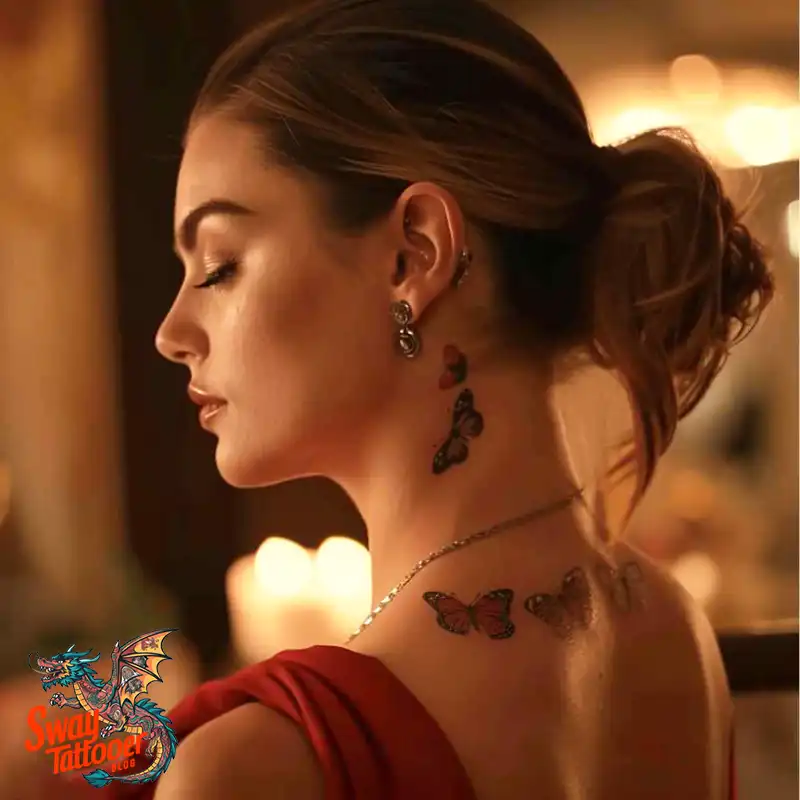 120 Small Butterfly Neck Tattoo Design Ideas: Delicate Art 16 small butterfly neck tattoo