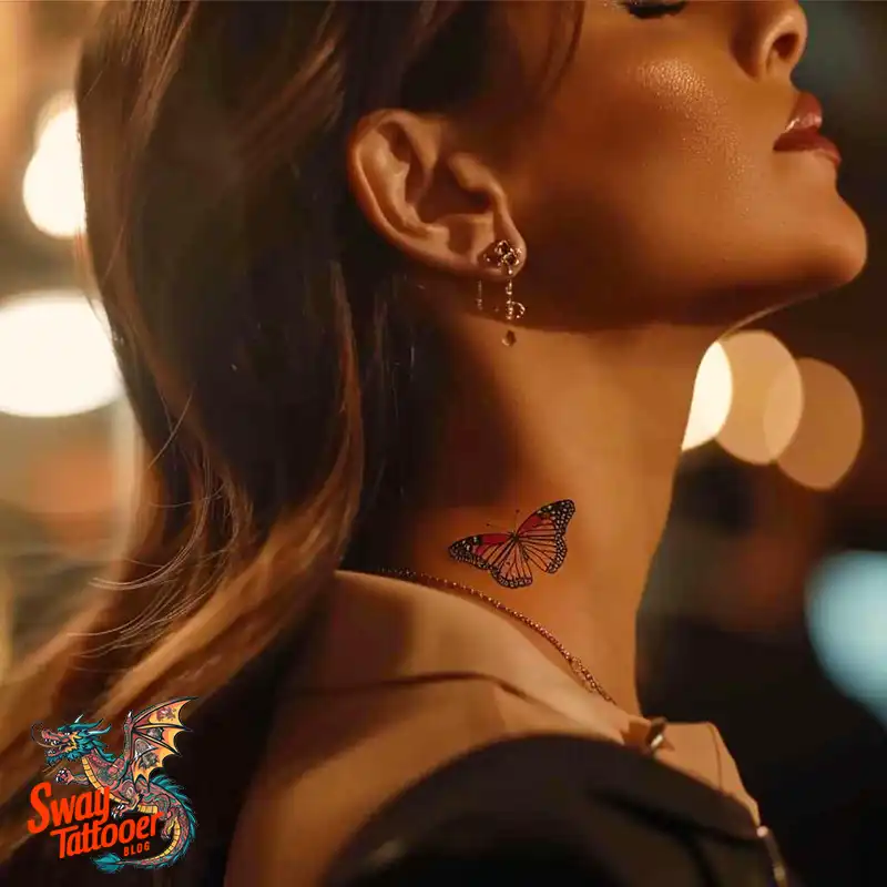120 Small Butterfly Neck Tattoo Design Ideas: Delicate Art 15 small butterfly neck tattoo