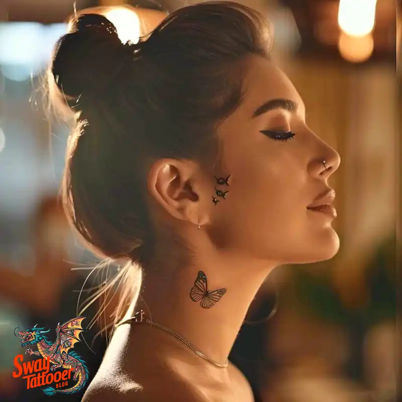 120 Small Butterfly Neck Tattoo Design Ideas: Delicate Art 14 small butterfly neck tattoo