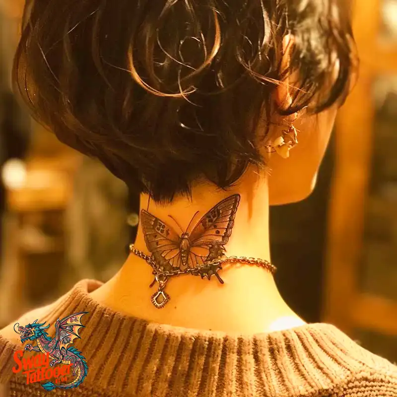120 Small Butterfly Neck Tattoo Design Ideas: Delicate Art 11 small butterfly neck tattoo