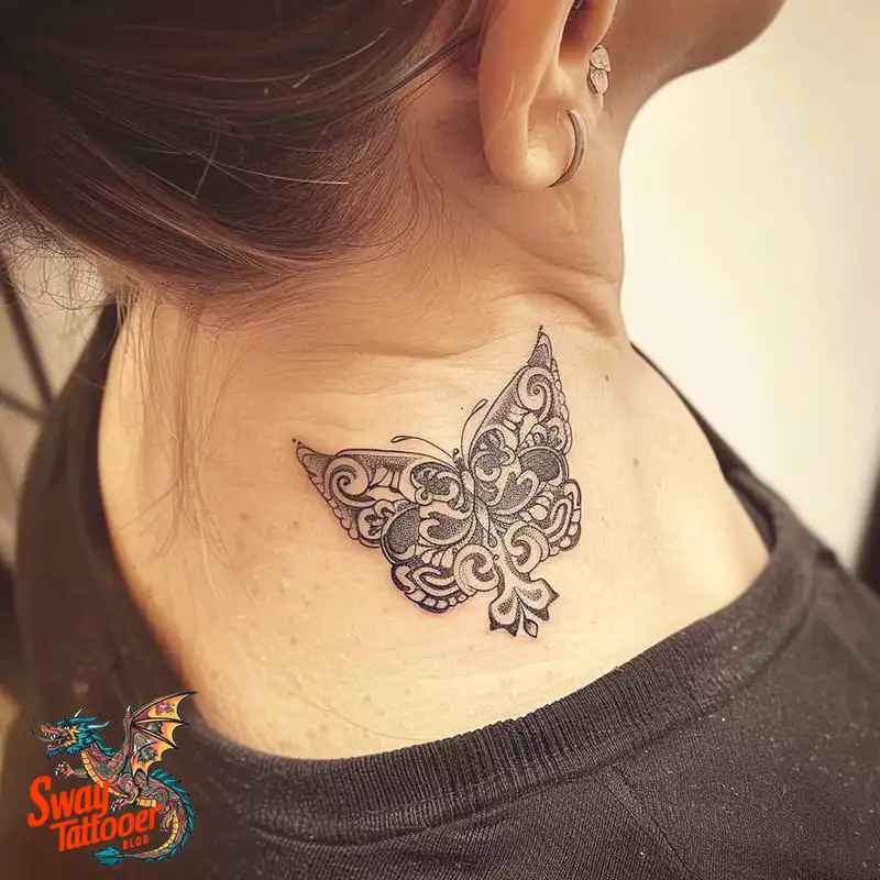 120 Small Butterfly Neck Tattoo Design Ideas: Delicate Art 9 small butterfly neck tattoo