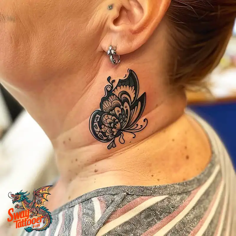 120 Small Butterfly Neck Tattoo Design Ideas: Delicate Art 7 small butterfly neck tattoo