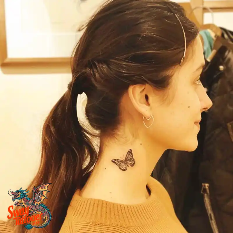 120 Small Butterfly Neck Tattoo Design Ideas: Delicate Art 6 small butterfly neck tattoo