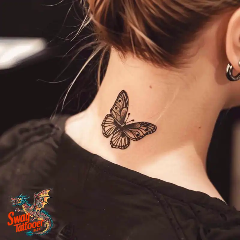 120 Small Butterfly Neck Tattoo Design Ideas: Delicate Art 4 small butterfly neck tattoo