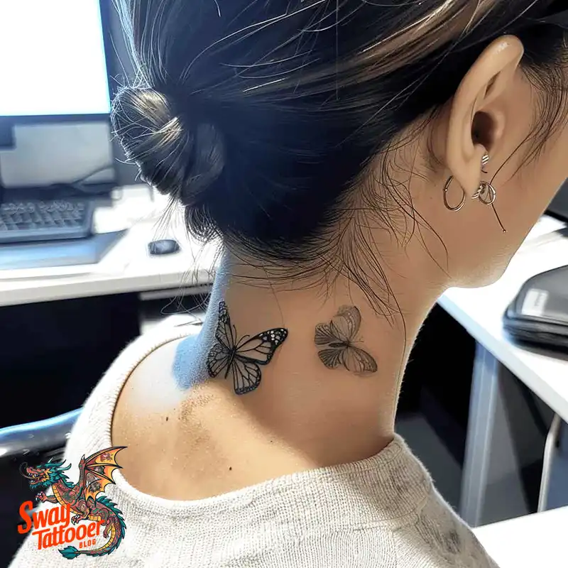 120 Small Butterfly Neck Tattoo Design Ideas: Delicate Art 2 small butterfly neck tattoo
