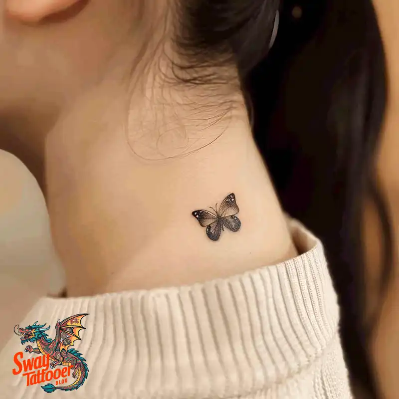 120 Small Butterfly Neck Tattoo Design Ideas: Delicate Art 24 small butterfly neck tattoo
