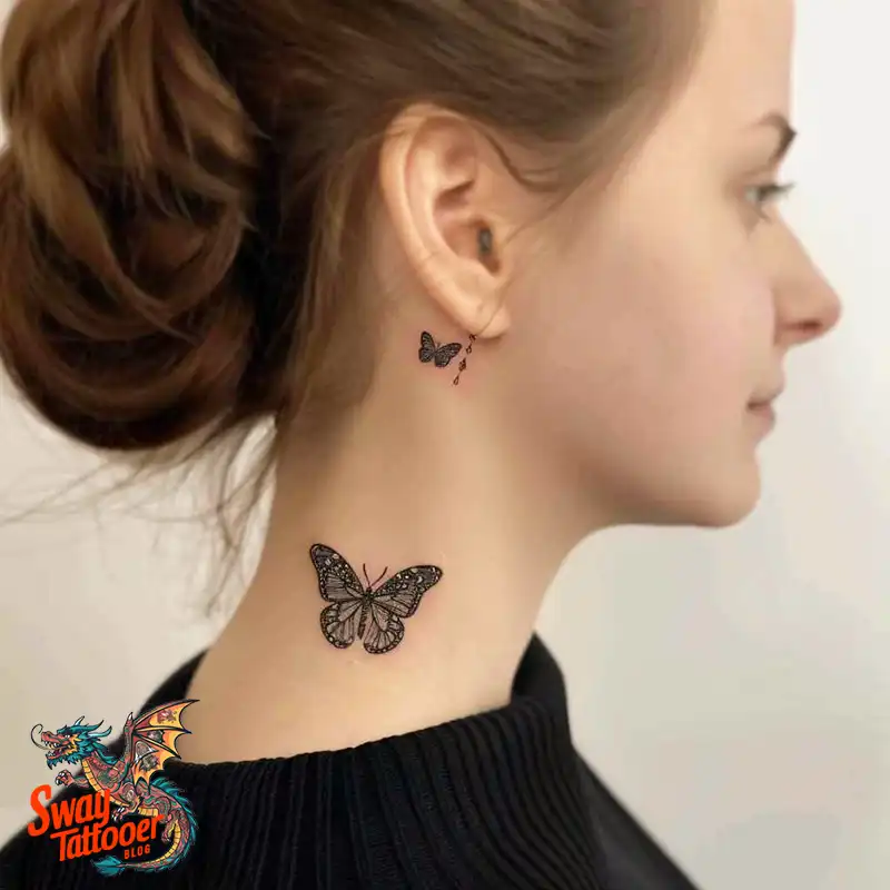 120 Small Butterfly Neck Tattoo Design Ideas: Delicate Art 23 small butterfly neck tattoo