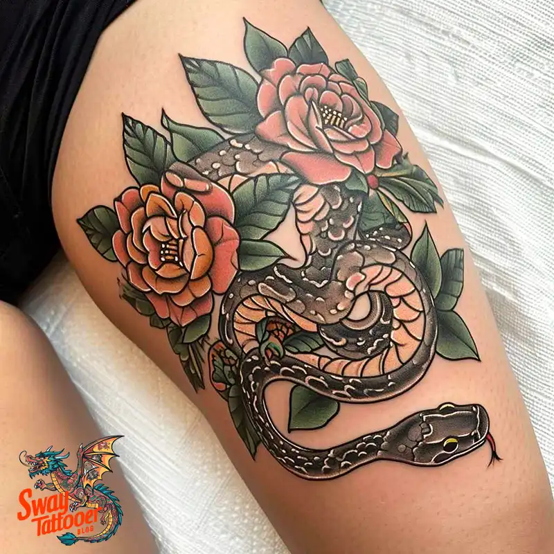 80 Snake and Rose Tattoo Designs: Beauty and Symbolism 61 snake and rose tattoo
