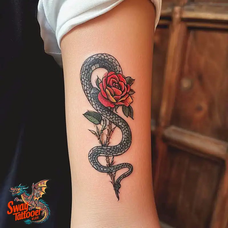 80 Snake and Rose Tattoo Designs: Beauty and Symbolism 78 snake and rose tattoo