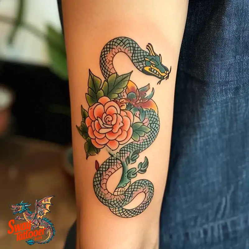 80 Snake and Rose Tattoo Designs: Beauty and Symbolism 77 snake and rose tattoo