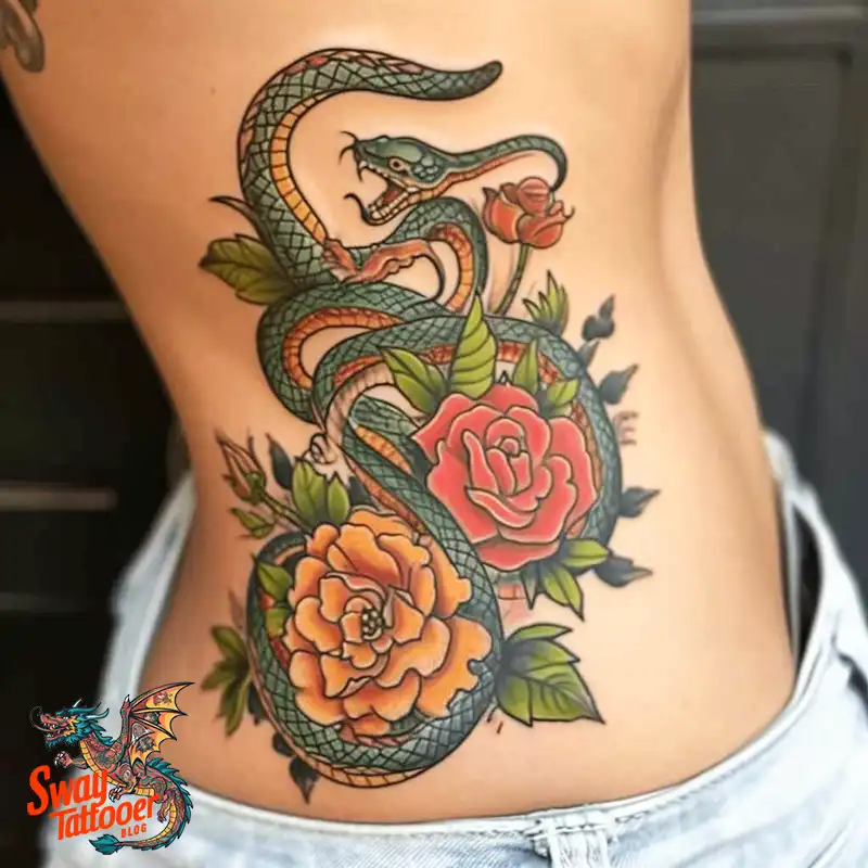 80 Snake and Rose Tattoo Designs: Beauty and Symbolism 73 snake and rose tattoo