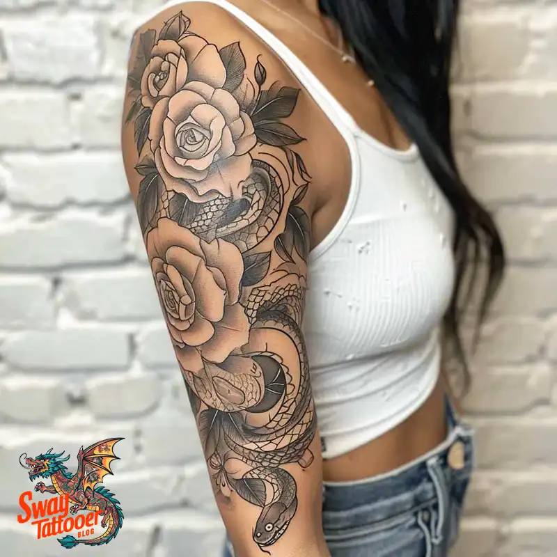 80 Snake and Rose Tattoo Designs: Beauty and Symbolism 51 snake and rose tattoo