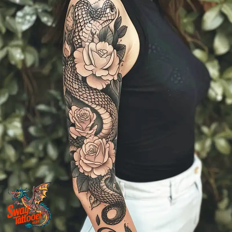 80 Snake and Rose Tattoo Designs: Beauty and Symbolism 49 snake and rose tattoo