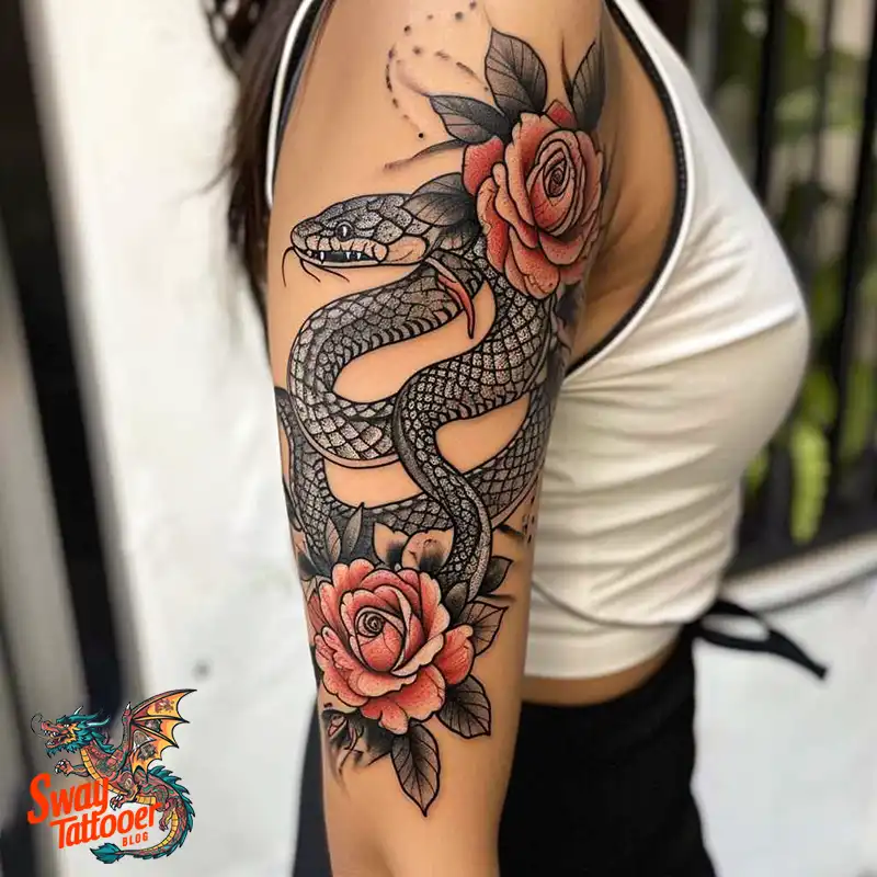 80 Snake and Rose Tattoo Designs: Beauty and Symbolism 43 snake and rose tattoo