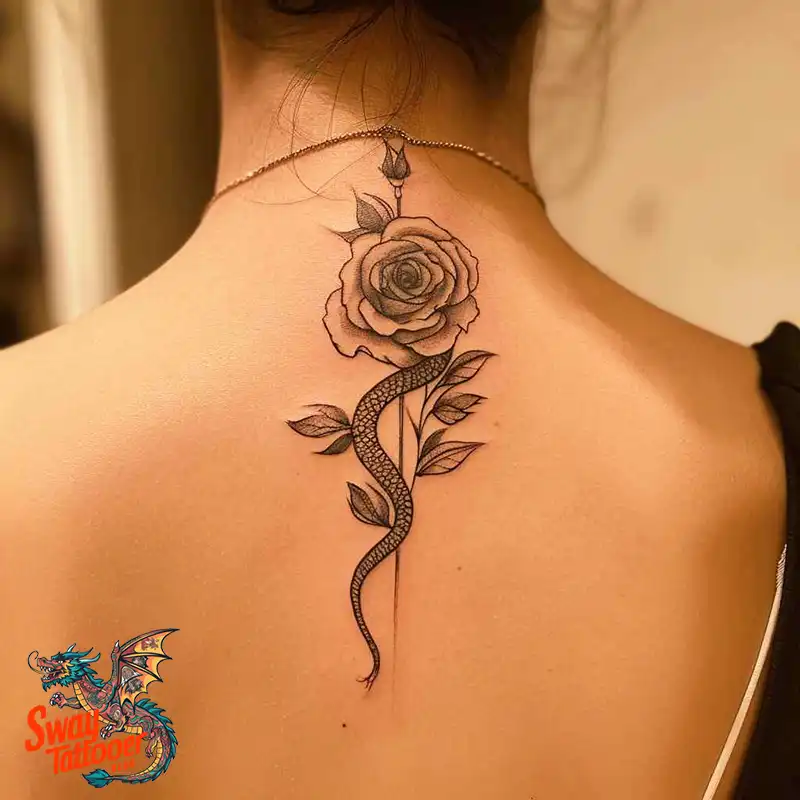 80 Snake and Rose Tattoo Designs: Beauty and Symbolism 39 snake and rose tattoo