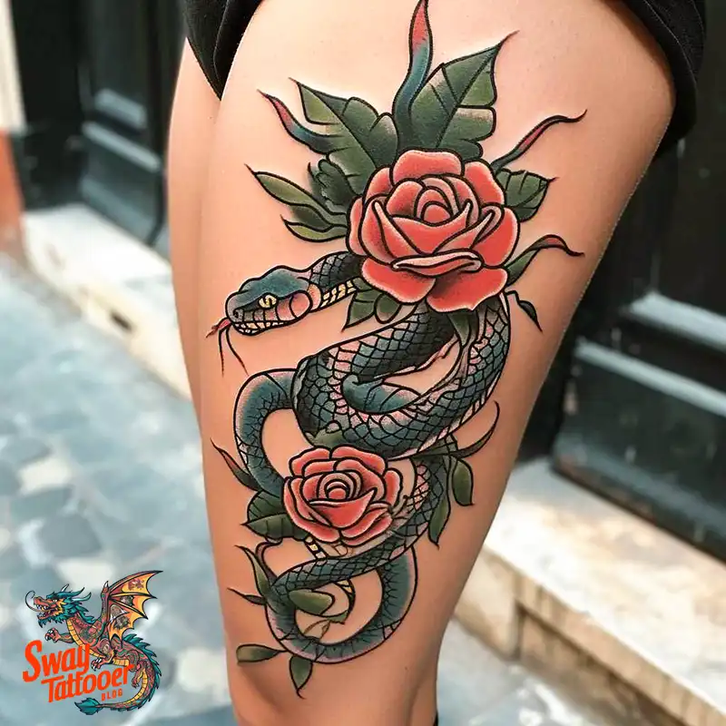 80 Snake and Rose Tattoo Designs: Beauty and Symbolism 65 snake and rose tattoo