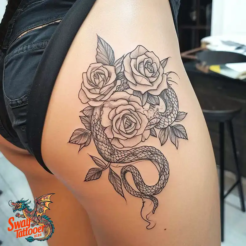 80 Snake and Rose Tattoo Designs: Beauty and Symbolism 35 snake and rose tattoo