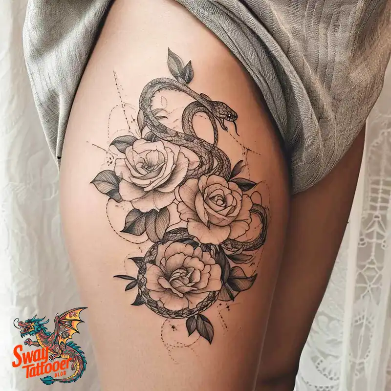 80 Snake and Rose Tattoo Designs: Beauty and Symbolism 33 snake and rose tattoo