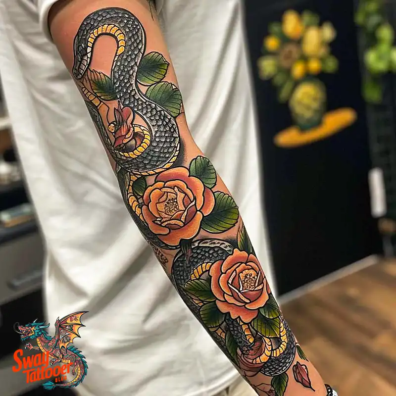 80 Snake and Rose Tattoo Designs: Beauty and Symbolism 24 snake and rose tattoo