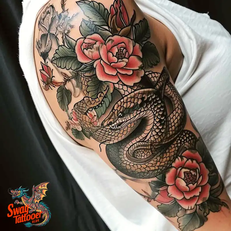 80 Snake and Rose Tattoo Designs: Beauty and Symbolism 26 snake and rose tattoo
