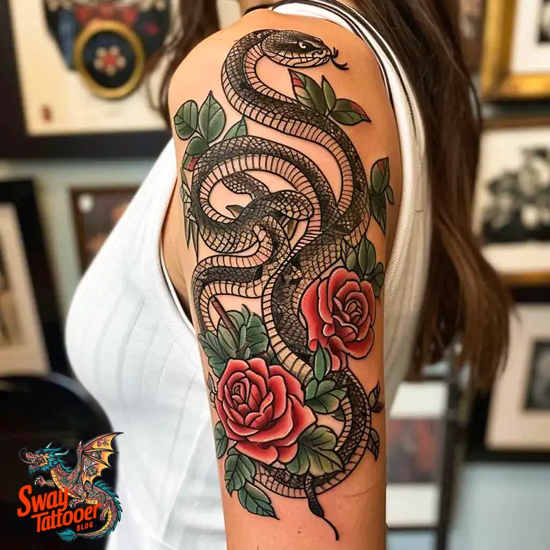 80 Snake and Rose Tattoo Designs: Beauty and Symbolism 27 snake and rose tattoo