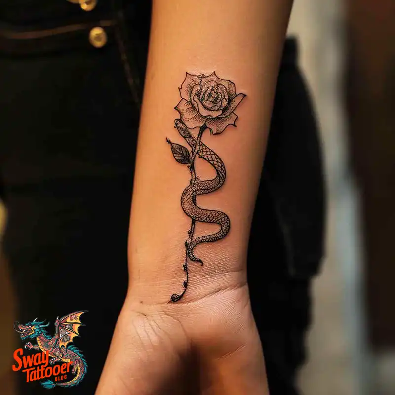 80 Snake and Rose Tattoo Designs: Beauty and Symbolism 19 snake and rose tattoo