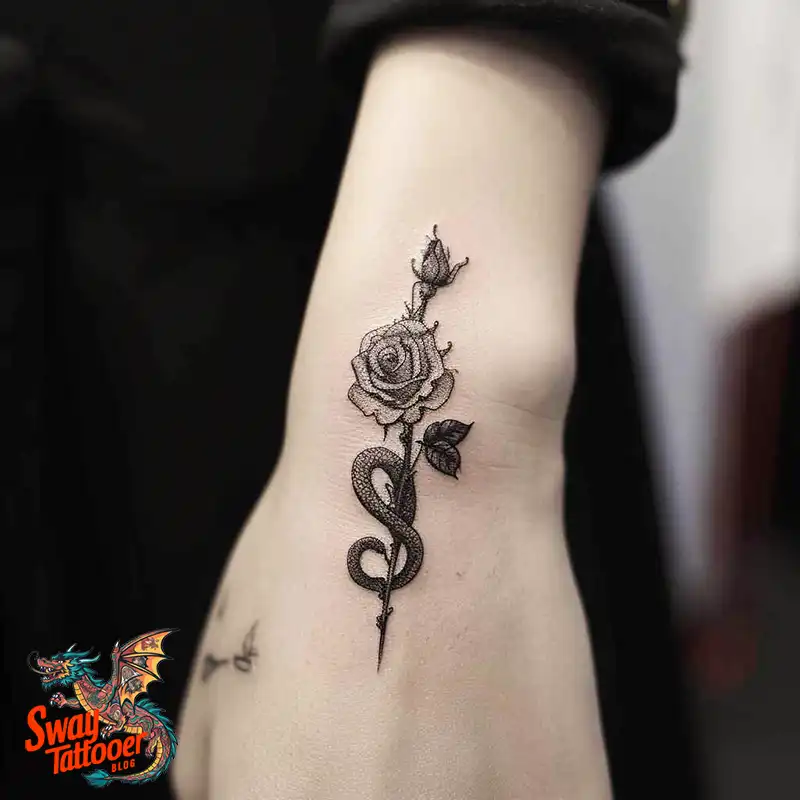 80 Snake and Rose Tattoo Designs: Beauty and Symbolism 17 snake and rose tattoo