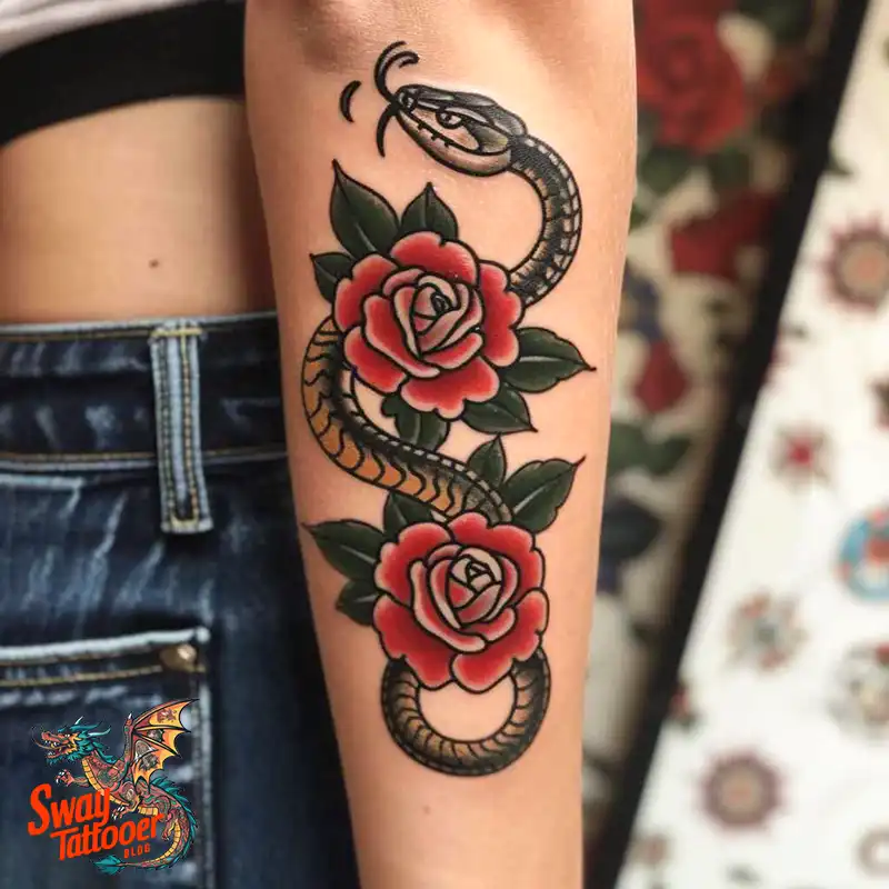 80 Snake and Rose Tattoo Designs: Beauty and Symbolism 2 snake and rose tattoo