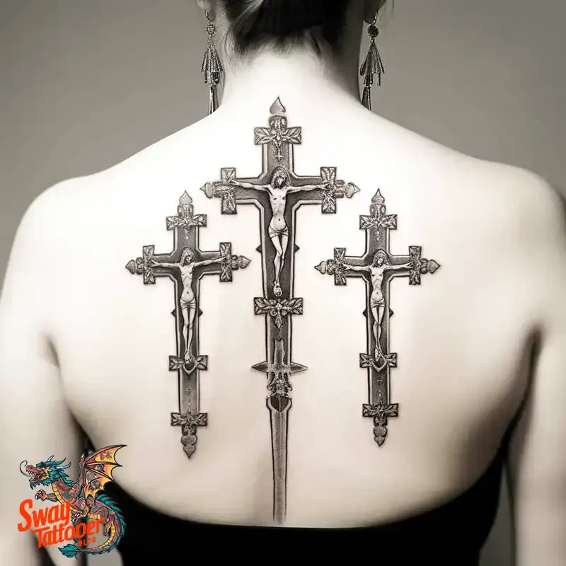 75 Three Crosses Tattoo Design Ideas: Symbolism and Styles 38 3 cross tattoo