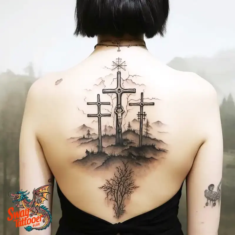 75 Three Crosses Tattoo Design Ideas: Symbolism and Styles 9 3 cross tattoo