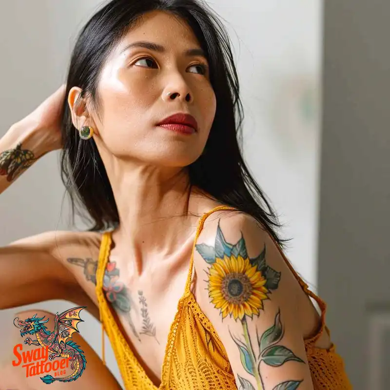 100 Sunflower Tattoo Design Ideas to Brighten Your Skin 4 sunflower tattoo