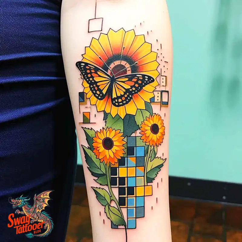 50 Sunflower and Butterfly Tattoos: Nature’s Beauty on Skin 47 sunflower and butterfly tattoo