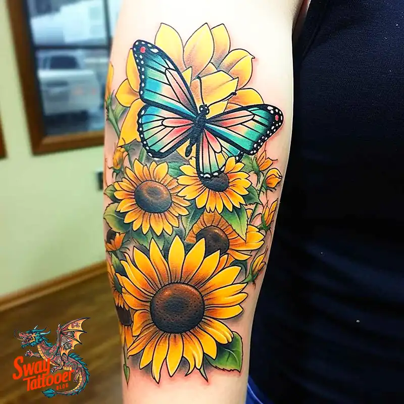 50 Sunflower and Butterfly Tattoos: Nature’s Beauty on Skin 39 sunflower and butterfly tattoo