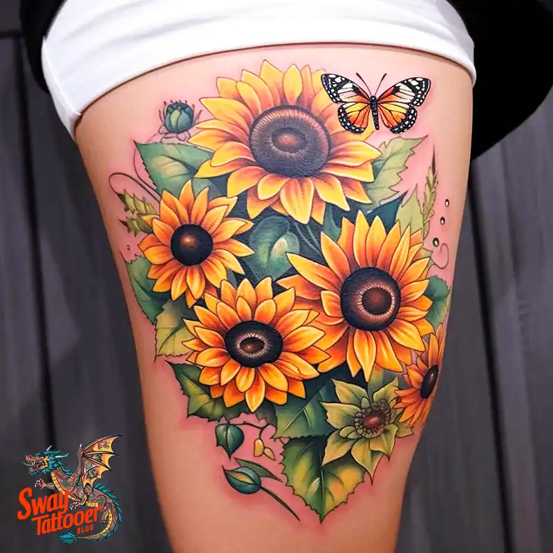 50 Sunflower and Butterfly Tattoos: Nature’s Beauty on Skin 38 sunflower and butterfly tattoo