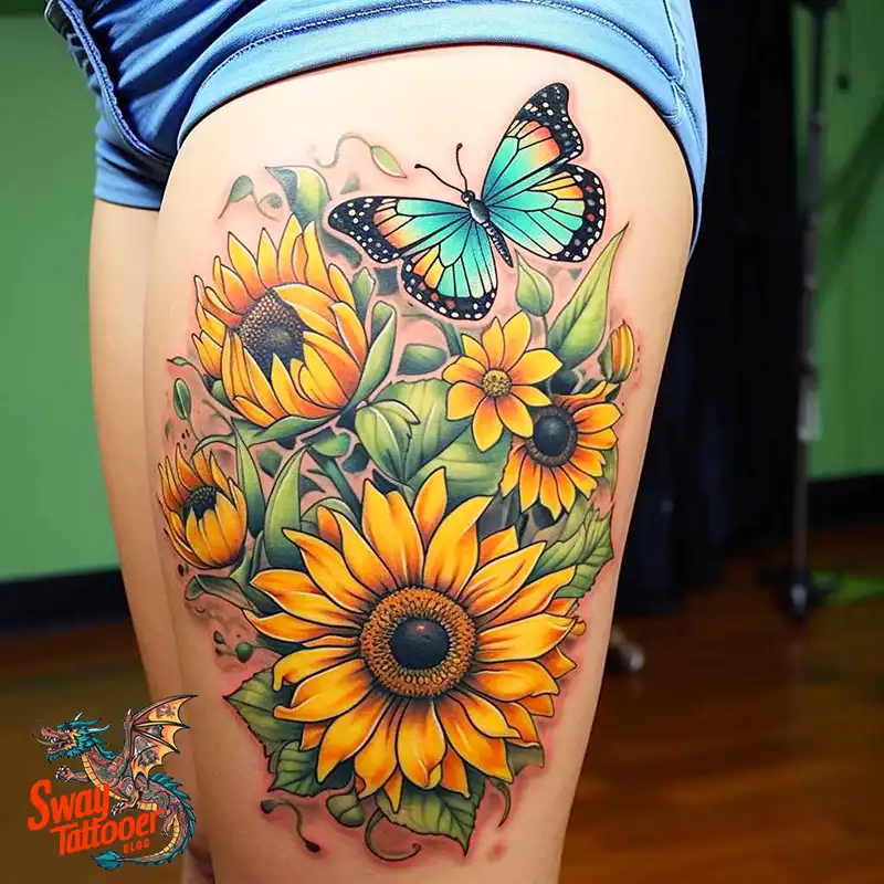 50 Sunflower and Butterfly Tattoos: Nature’s Beauty on Skin 37 sunflower and butterfly tattoo