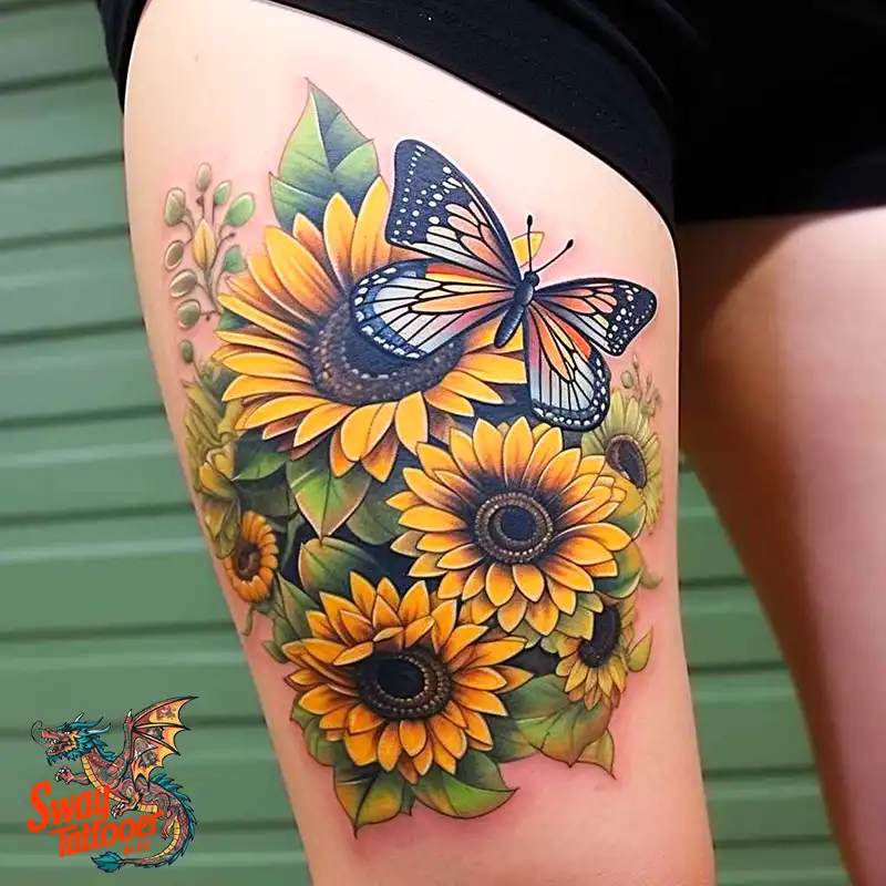 50 Sunflower and Butterfly Tattoos: Nature’s Beauty on Skin 34 sunflower and butterfly tattoo
