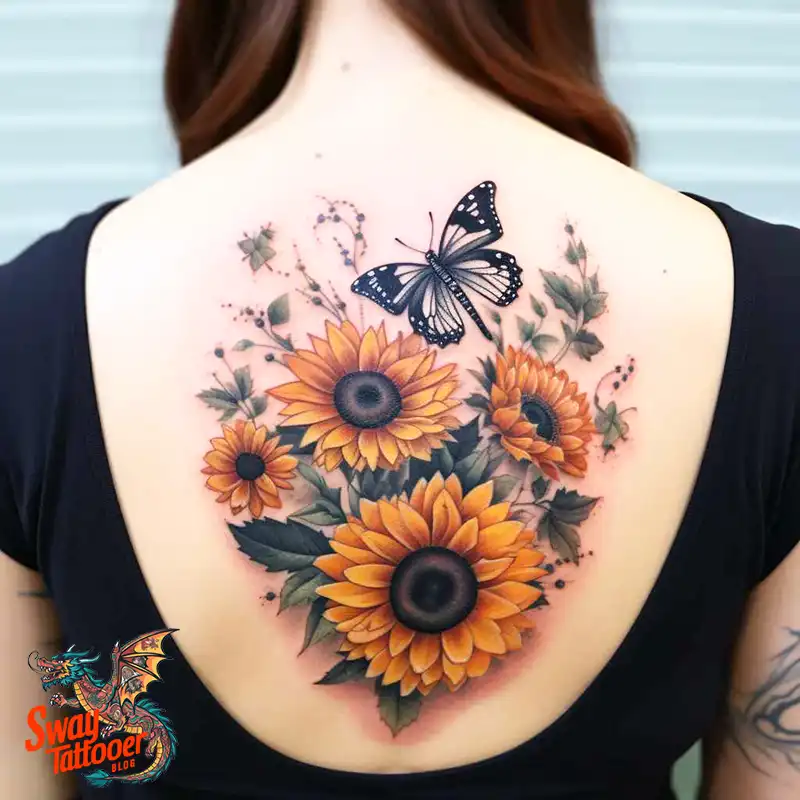 50 Sunflower and Butterfly Tattoos: Nature’s Beauty on Skin 35 sunflower and butterfly tattoo