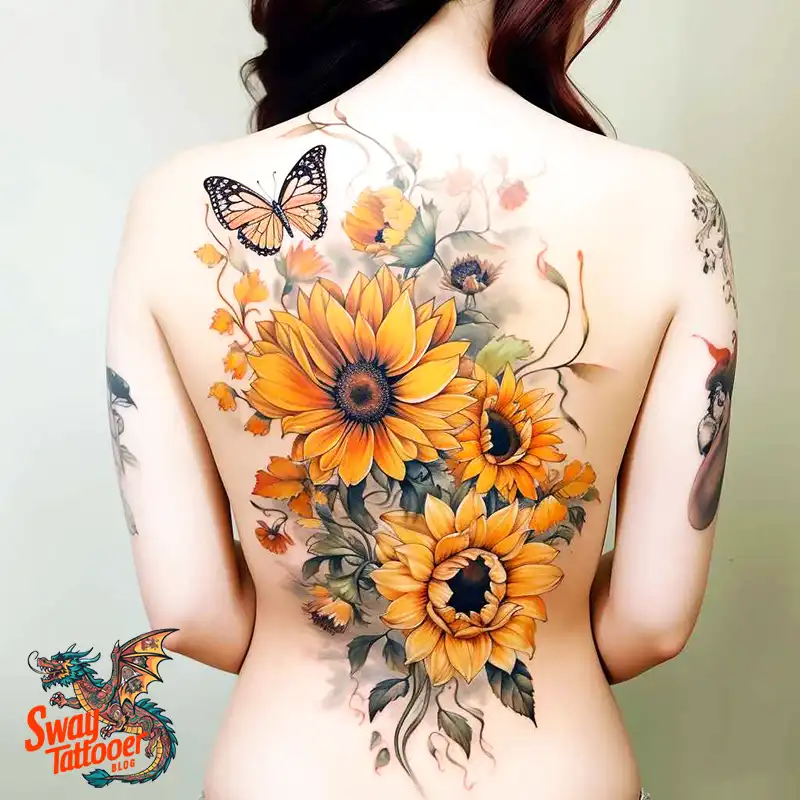 50 Sunflower and Butterfly Tattoos: Nature’s Beauty on Skin 33 sunflower and butterfly tattoo