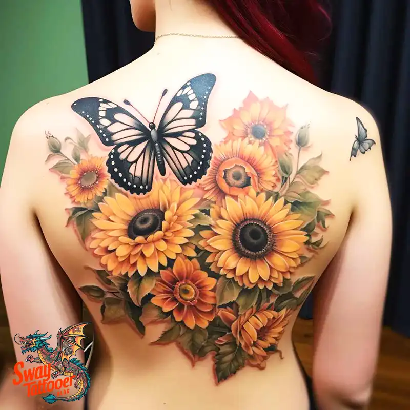 50 Sunflower and Butterfly Tattoos: Nature’s Beauty on Skin 32 sunflower and butterfly tattoo