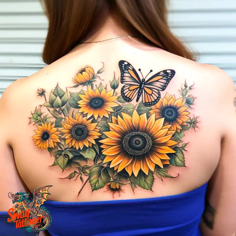 50 Sunflower and Butterfly Tattoos: Nature’s Beauty on Skin 29 sunflower and butterfly tattoo