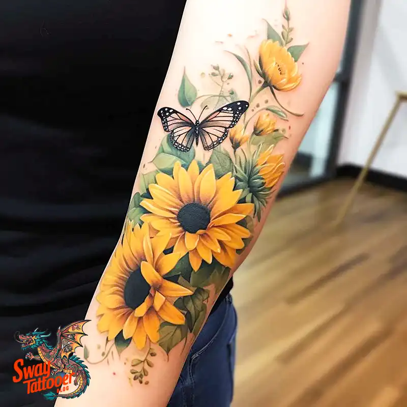 50 Sunflower and Butterfly Tattoos: Nature’s Beauty on Skin 28 sunflower and butterfly tattoo