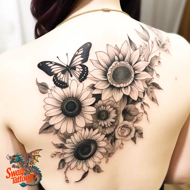 50 Sunflower and Butterfly Tattoos: Nature’s Beauty on Skin 27 sunflower and butterfly tattoo