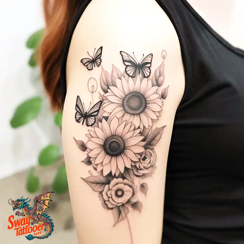 50 Sunflower and Butterfly Tattoos: Nature’s Beauty on Skin 26 sunflower and butterfly tattoo