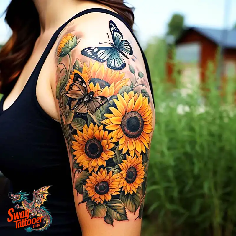 50 Sunflower and Butterfly Tattoos: Nature’s Beauty on Skin 25 sunflower and butterfly tattoo