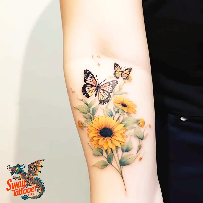 50 Sunflower and Butterfly Tattoos: Nature’s Beauty on Skin 24 sunflower and butterfly tattoo