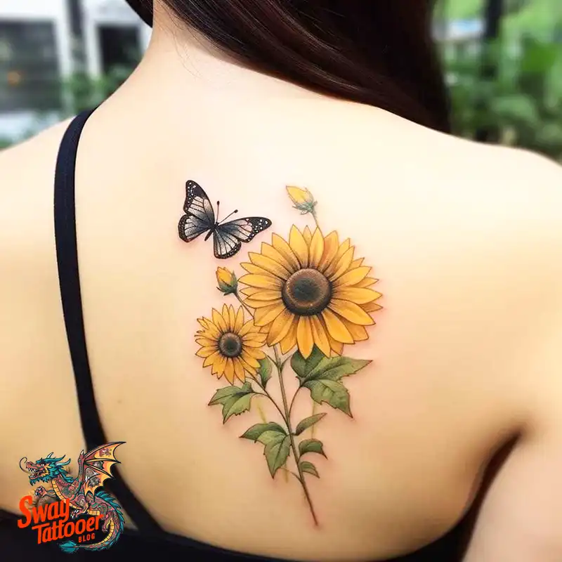 50 Sunflower and Butterfly Tattoos: Nature’s Beauty on Skin 22 sunflower and butterfly tattoo
